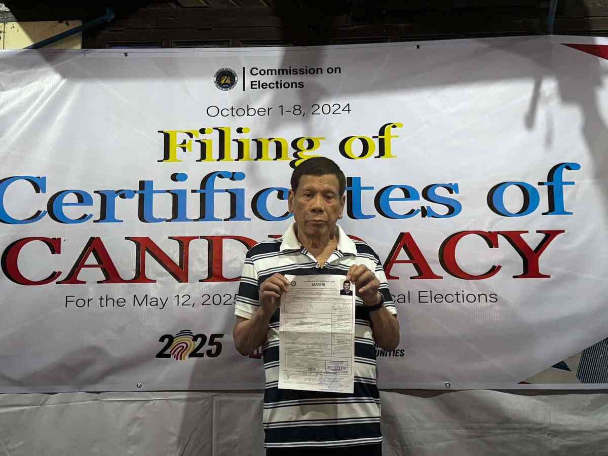 Ex-President Duterte files candidacy for Davao City Mayor
