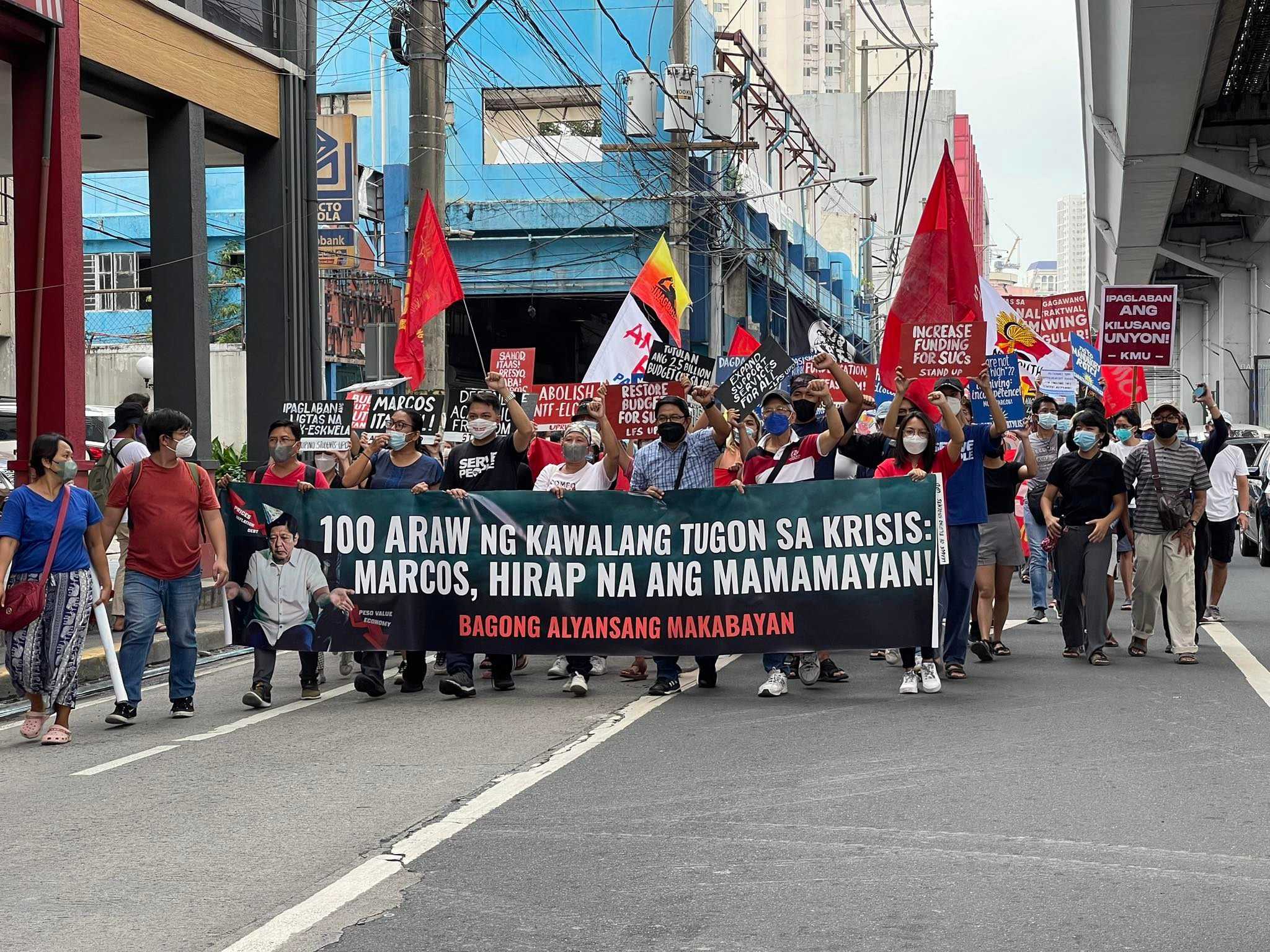 Various groups stage protest in Recto on Marcos’ 1st 100 days in office