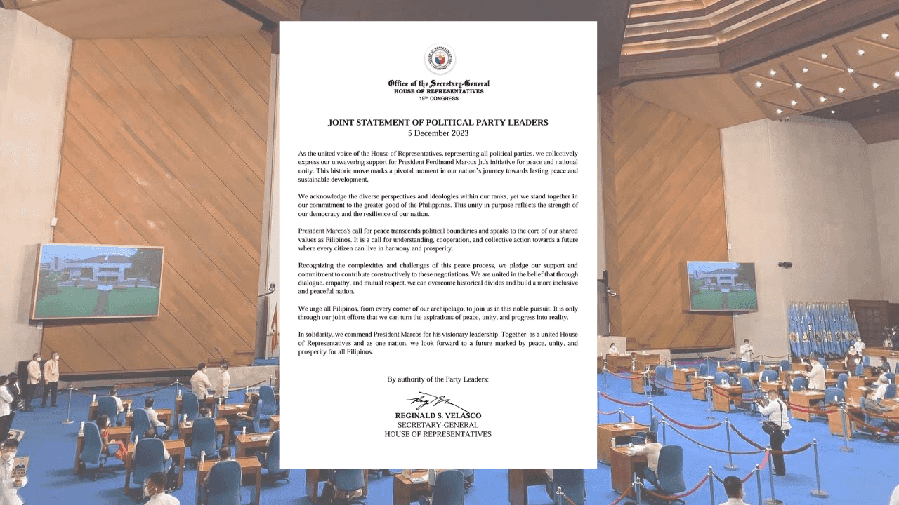 House political leaders backs PBBM's initiative for peace, national unity