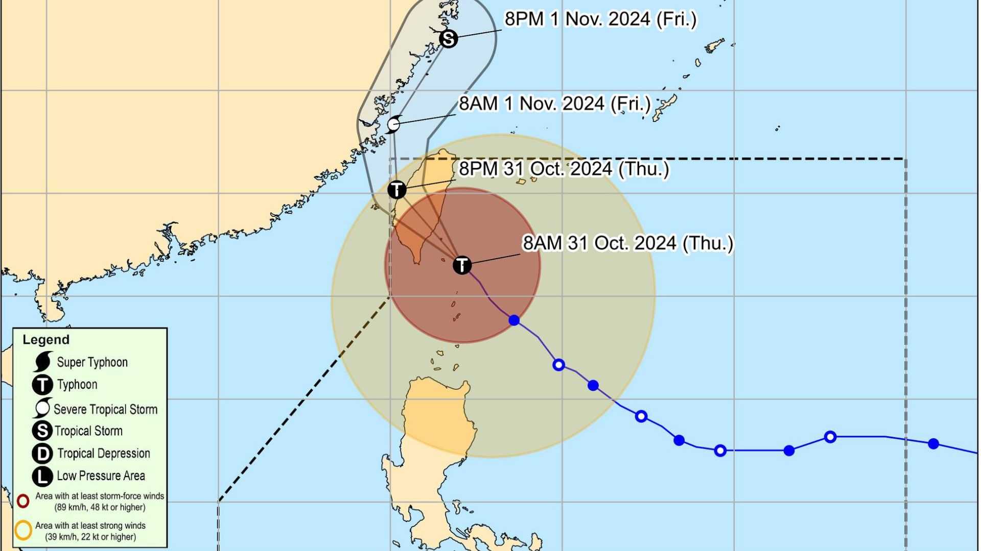 "Leon” weakens to a typhoon, moves close to Southern Taiwan