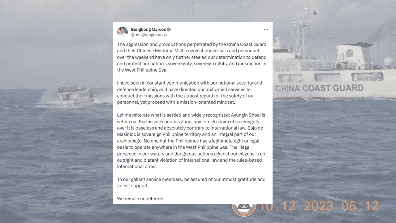 PBBM: PH remains 'undeterred' amidst China’s 'aggression', 'provocations' in WPS