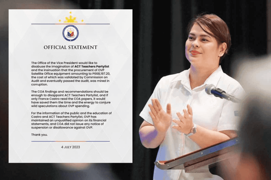 OVP responds to ACT after COA flags P668K equipment purchase