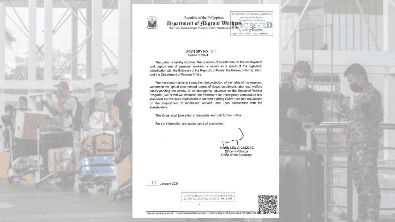 DMW temporarily suspends employment, deployment of seasonal workers to South Korea