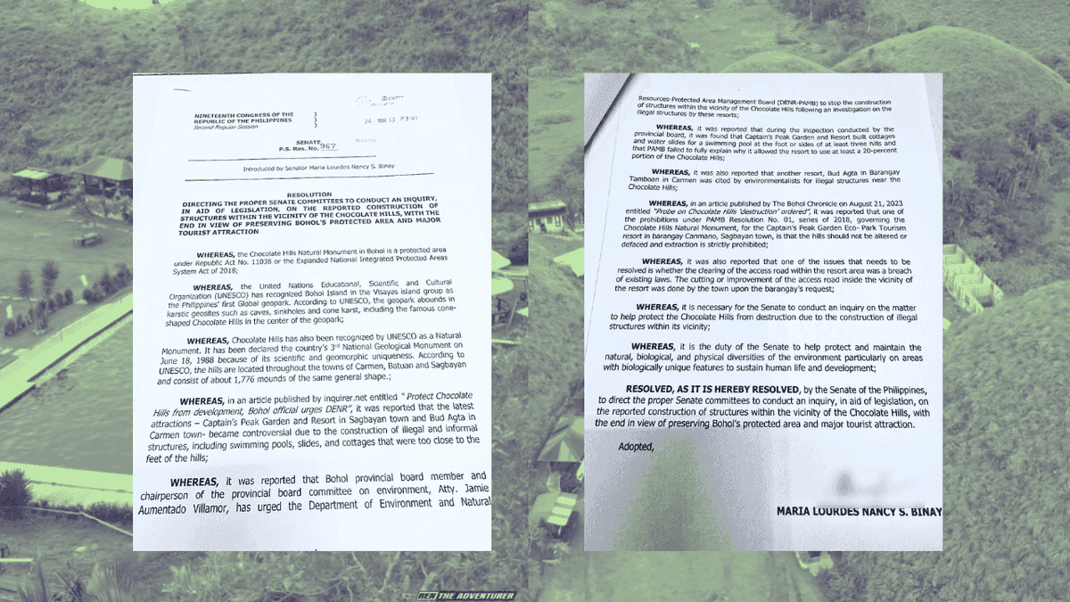 Sen. Binay seeks probe into viral resort at the foot of Chocolate Hills