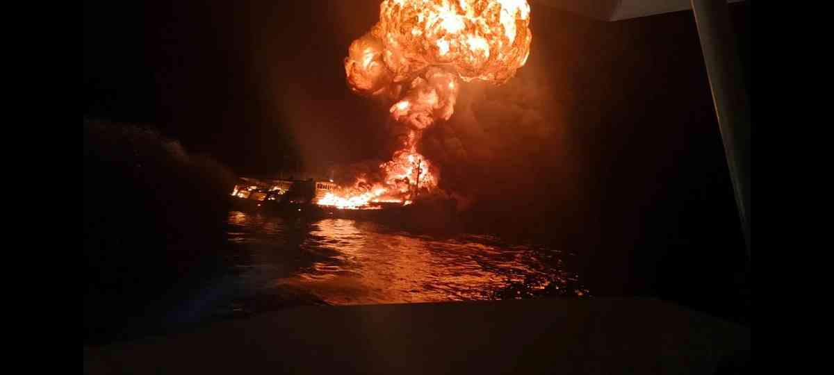 PCG rescues crew off blazing cargo vessel in Batangas