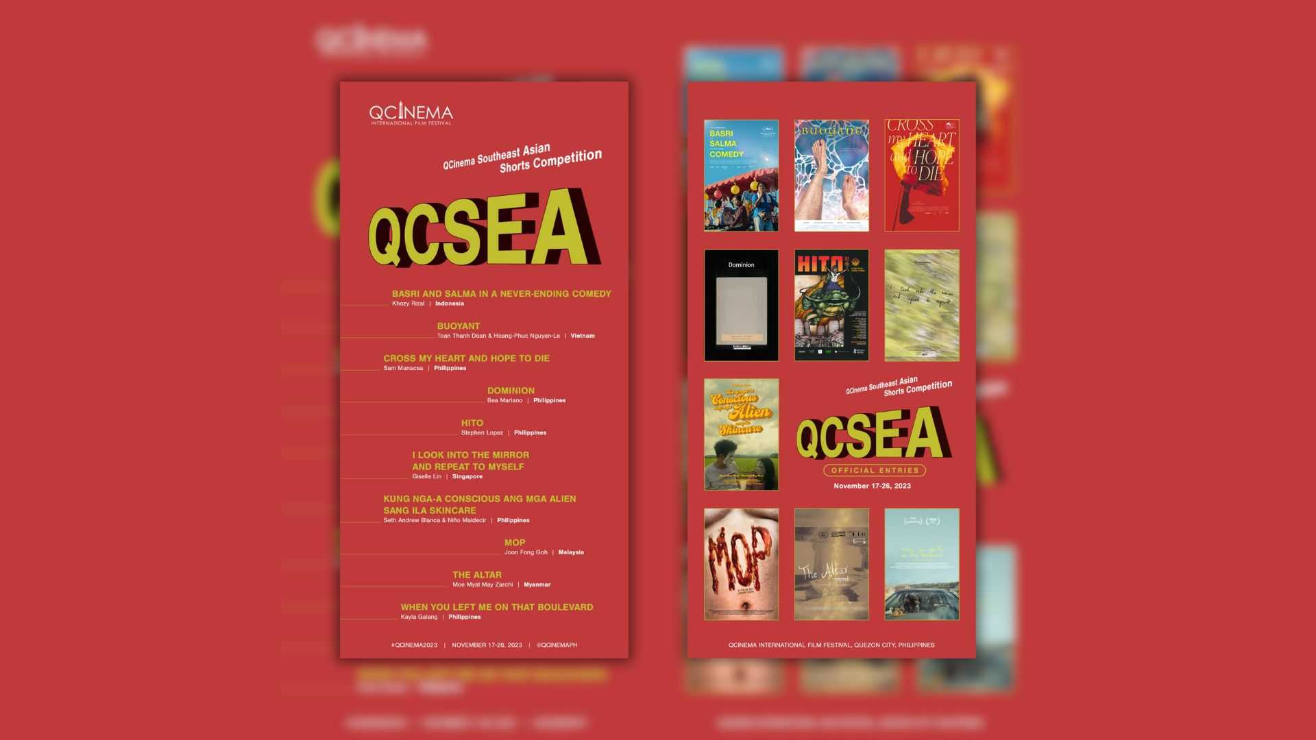 QCinema announces QCSEA competition lineup; 5 in 10 films from Pinoy directors