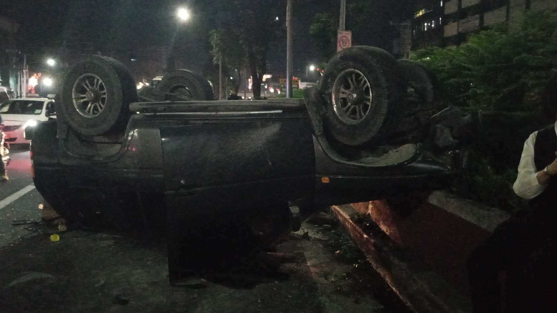 Student's vehicle flips over on Quezon Avenue, QC