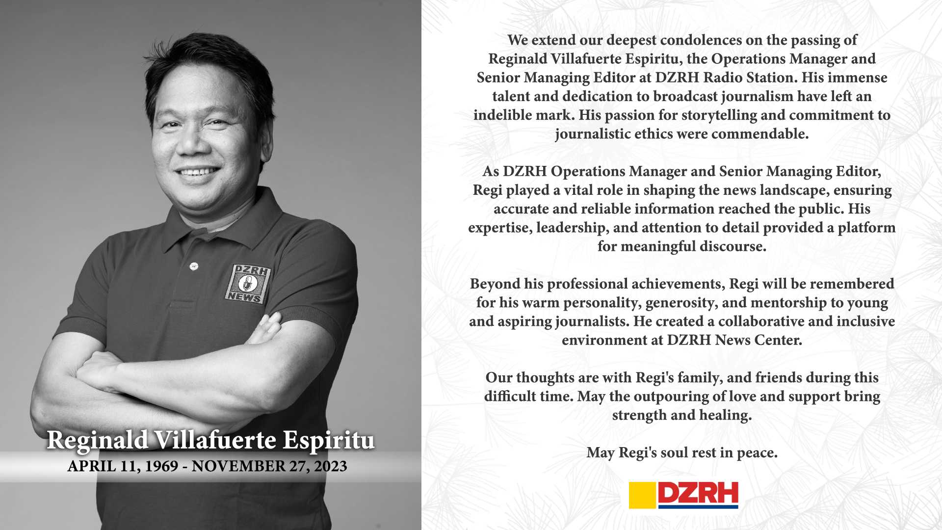 Veteran journalist Regi Espiritu passes away at 54