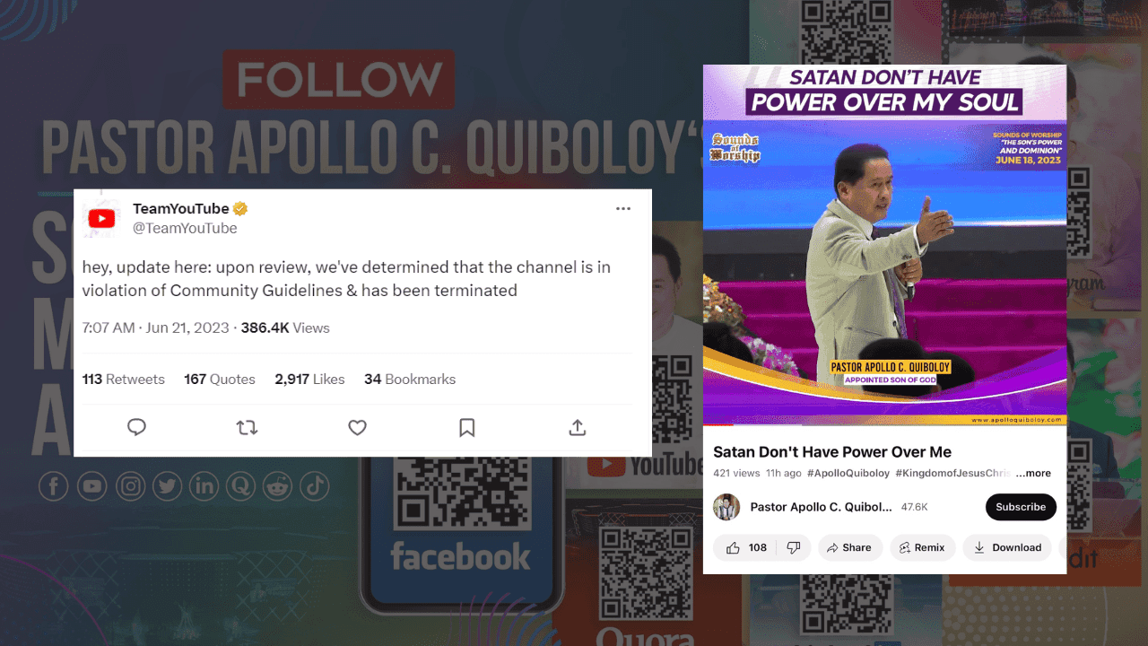 YouTube terminates Quiboloy's channel over violation of guidelines
